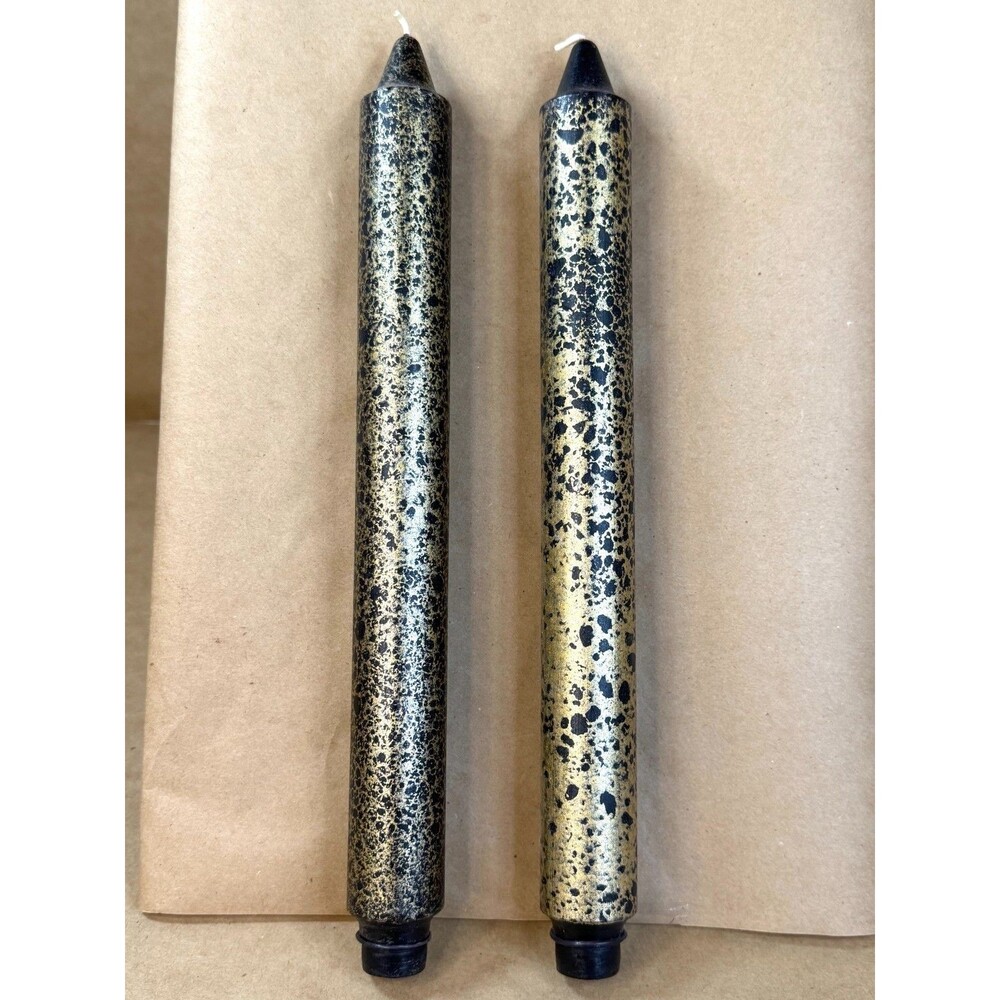 Set of 2 | Gothic Black & Gold Speckled Taper Candles | Unique Metallic ROOT